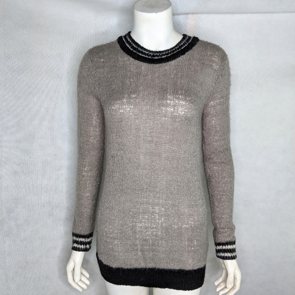XS Wool Sweater Gray Black Crew Neck